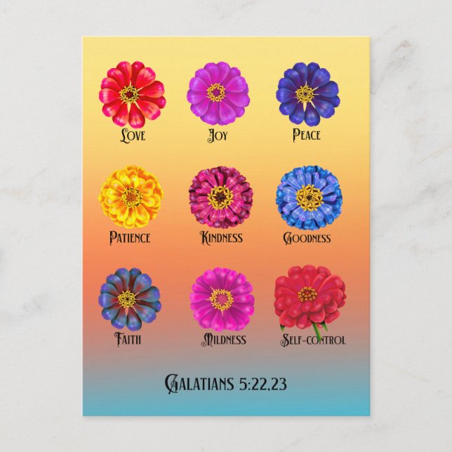 Fruitage of the spirit With Zinnias  Postcard (Front)