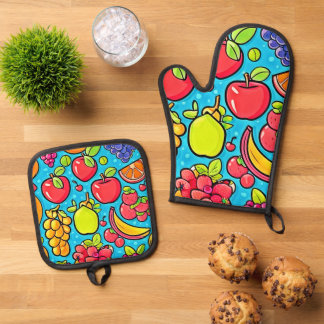 Fruitful Pattern Design Oven Mitt & Pot Holder Set