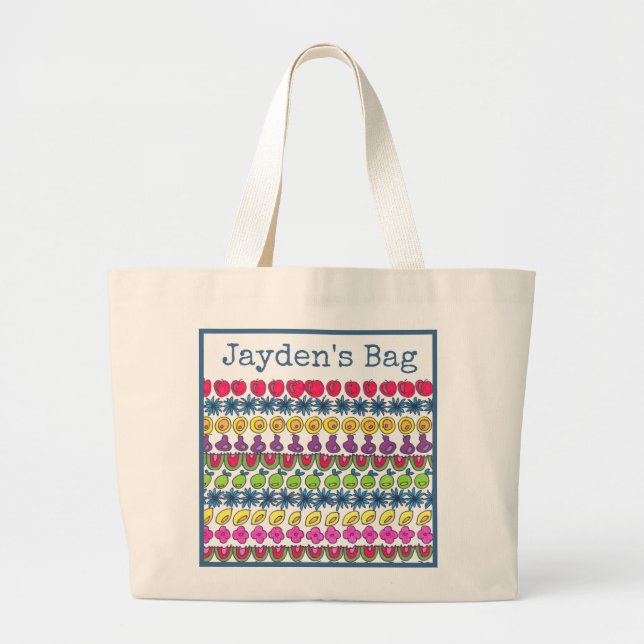 Fruits and flowers patterned.  Personalised Large Tote Bag (Front)
