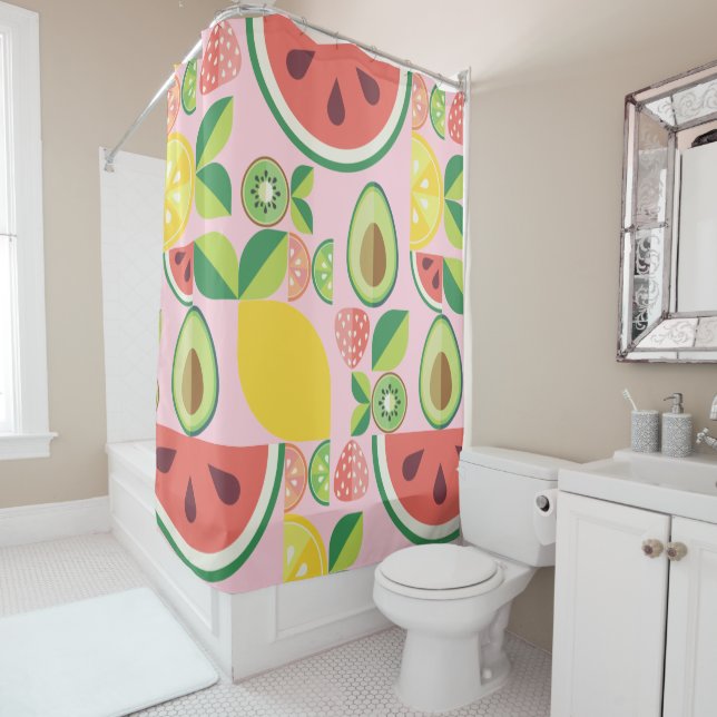 Fruits and leaves pattern shower curtain (In Situ)