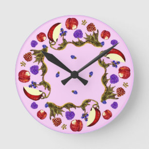Fruits And Leaves Round Wall Clock