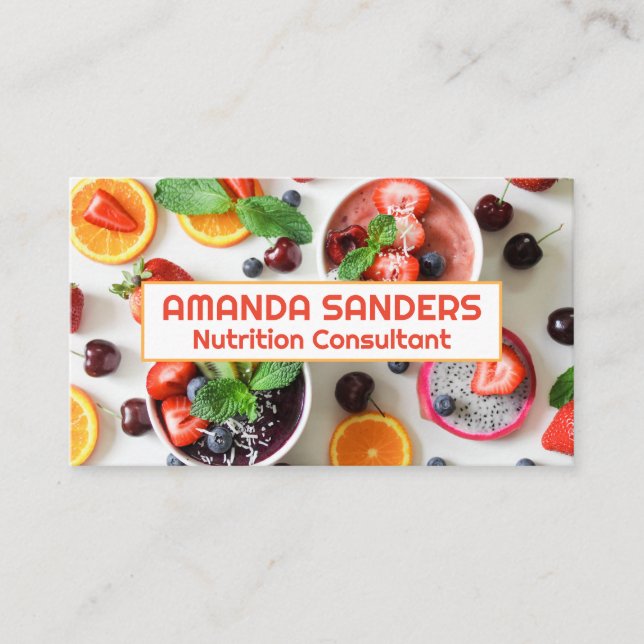 Fruits and Smoothies Scattered on Table Business Card (Front)