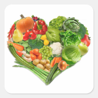 Fruits and Vegetables Heart - Vegan Square Sticker