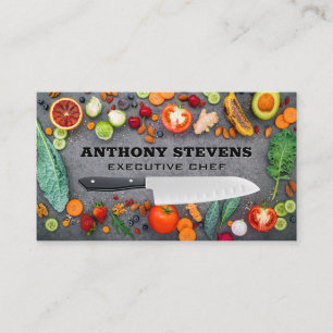 Fruits and Vegetables on Table Chef Knife Business Card