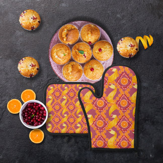 Fruits and zest rose pink  oven mitt & pot holder set