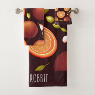 Fruits Brown Orange Colourful Pattern Bath Towel Set