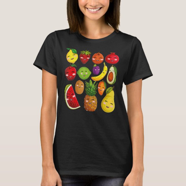 Fruits Collage Cute Fruit and Vegetables T-Shirt (Front)