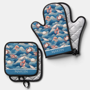 Fruits de Mer Personalised Oven Mitt & Pot Holder Set