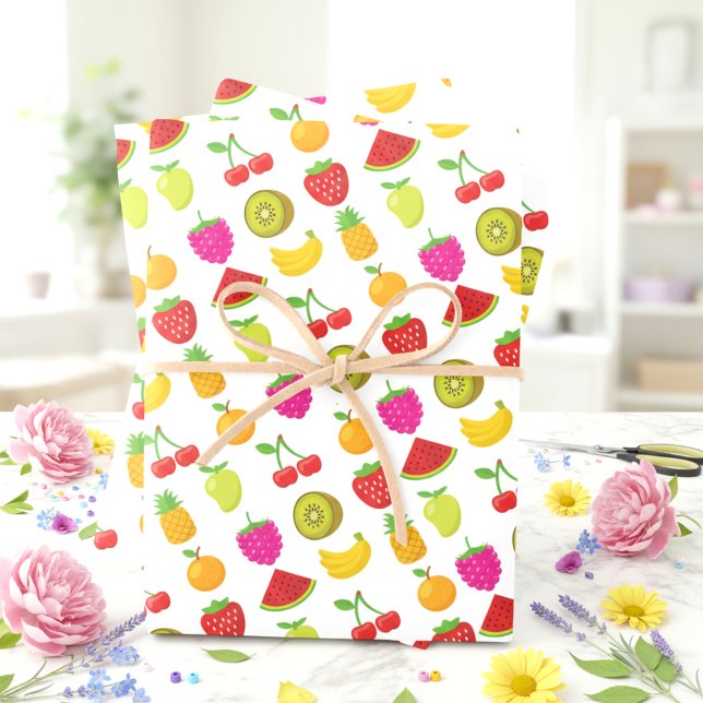 Fruits Food Pattern Colourful Strawberry Watermelo Wrapping Paper Sheet (Creator Uploaded)