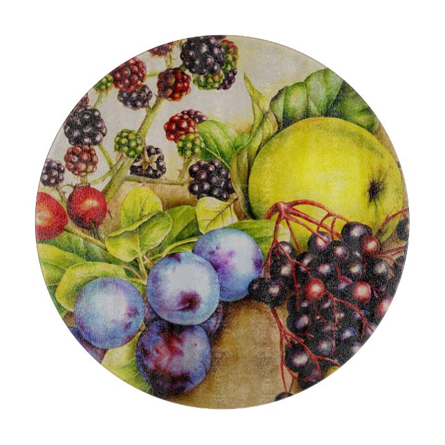 Fruits from the hedgerow fine art painting cutting board (Front)