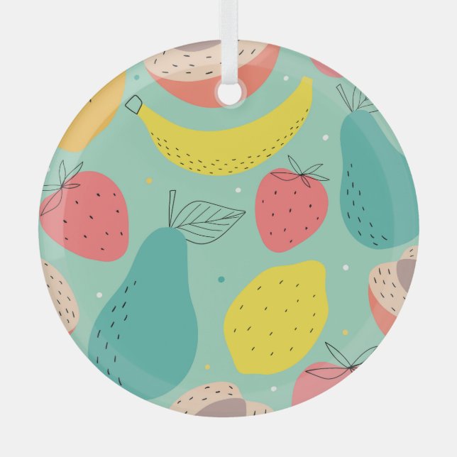 Fruits hand-drawn, decorative seamless pattern. glass tree decoration (Front)