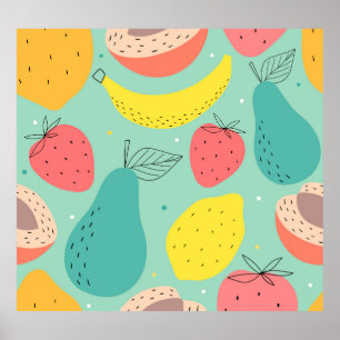 Fruits hand-drawn, decorative seamless pattern. poster