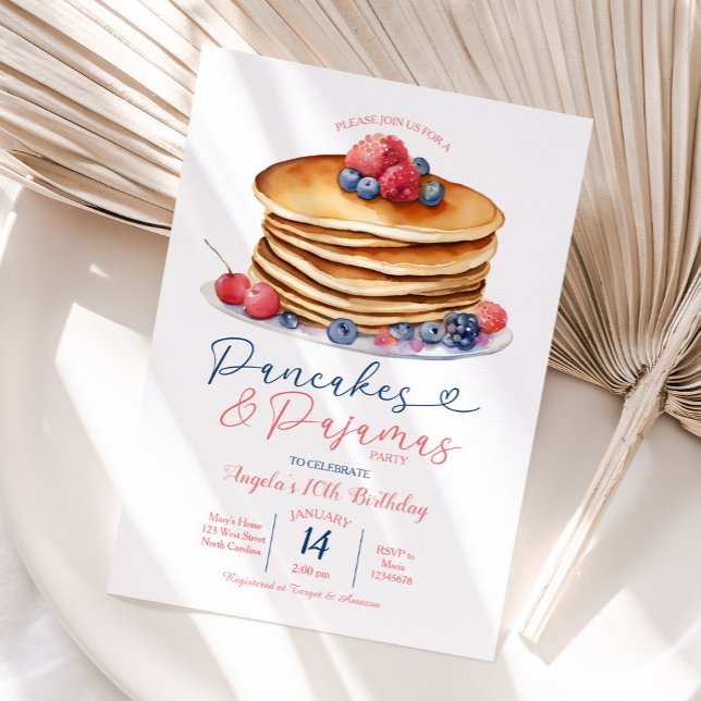 Fruits Pancakes & Pyjamas Girl Party 10th Birthday Invitation (Creator Uploaded)