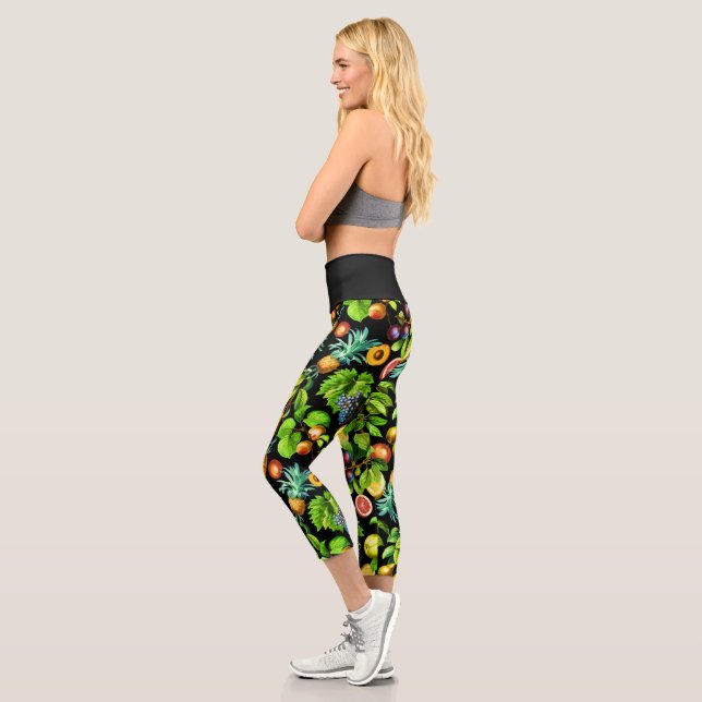 Fruits Pattern On Black Background Capri Leggings (Left)