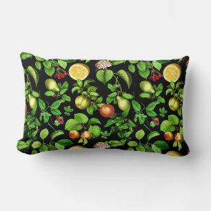 Fruits Pattern On Black Background Lumbar Cushion