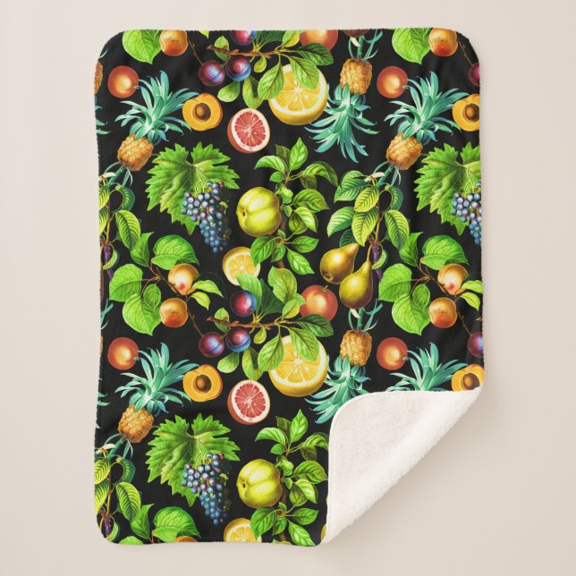 Fruits Pattern On Black Background Sherpa Blanket (Front)