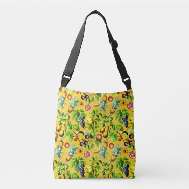 Fruits Pattern On Yellow Background Crossbody Bag (Front)