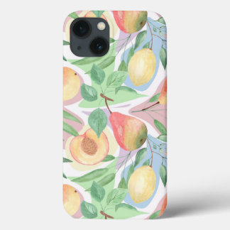 Fruits, peaches, pears, lemons, watercolor iPhone 13 case