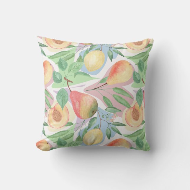 Fruits, peaches, pears, lemons, watercolor cushion (Front)