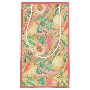 Fruits, peaches, pears, lemons, watercolor small gift bag