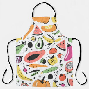 Fruits, vegetables hand drawn pattern. apron