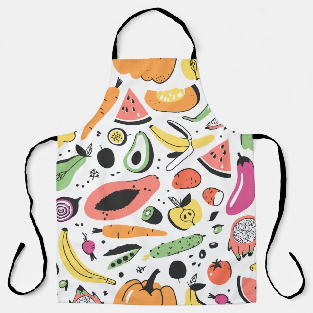 Fruits, vegetables hand drawn pattern. apron (Front)