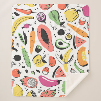 Fruits, vegetables hand drawn pattern. sherpa blanket