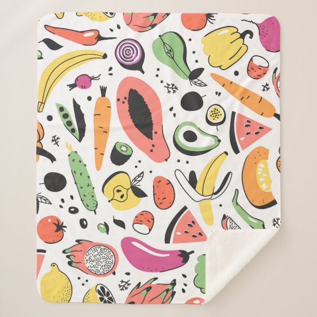 Fruits, vegetables hand drawn pattern. sherpa blanket (Front)