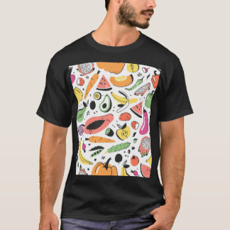 Fruits, vegetables hand drawn pattern. T-Shirt
