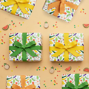 Fruits & Veggies Food Illustration Pattern Cute Wrapping Paper Sheet