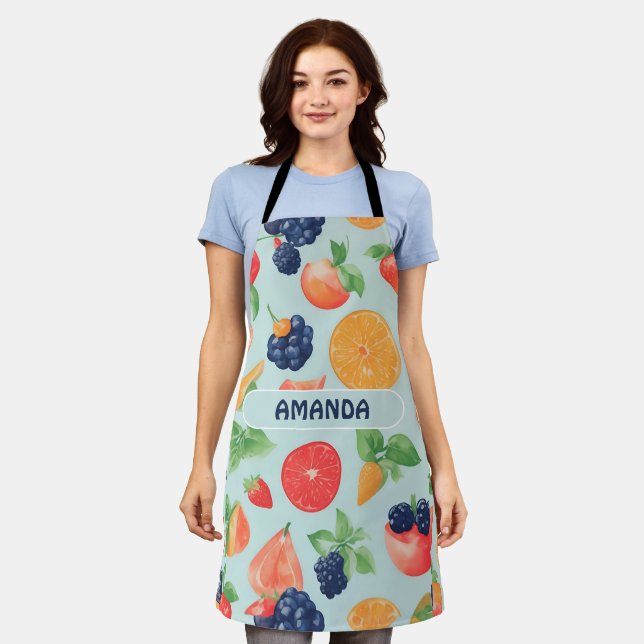 Fruits Watercolor Colourful Personalised Pattern Apron (Worn)