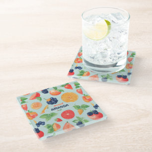 Fruits Watercolor Colourful Personalised Pattern Glass Coaster