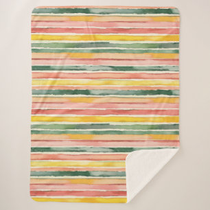 Fruity Berry Green Orange Pink Stripes Sherpa Blanket