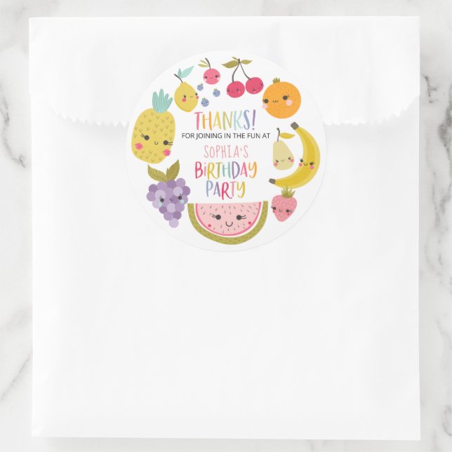 Fruity Birthday Party Thank You Favour Classic Round Sticker (Bag)