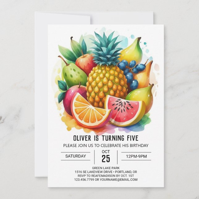 Fruity Editable Apple Birthday Invitation (Front)