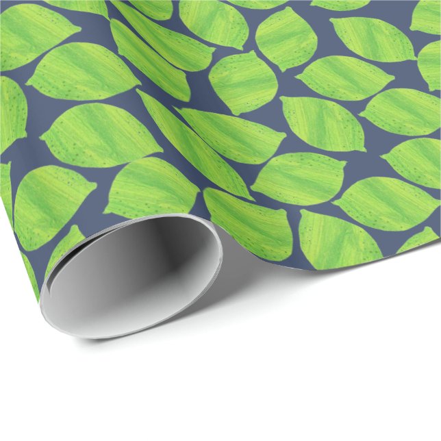 Fruity Green Limes, Blue Background to Customise Wrapping Paper (Roll Corner)