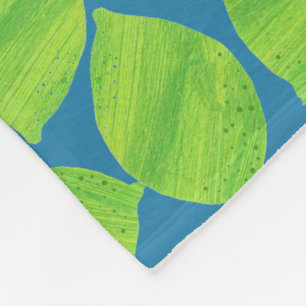 Fruity Green Limes on Blue Background to Customise Fleece Blanket