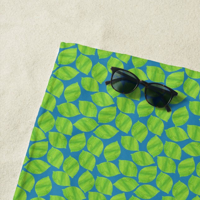 Fruity Green Limes on Blue Background to Customize Beach Towel (In Situ)