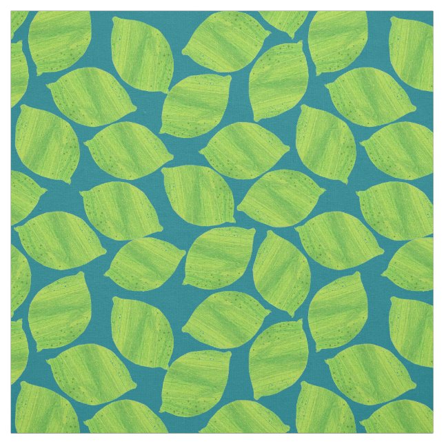 Fruity Green Limes on Deep Blue to Customise Fabric (Swatch)
