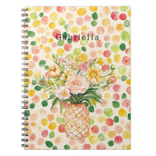 Fruity Pink Green Yellow Pineapple Floral Notebook