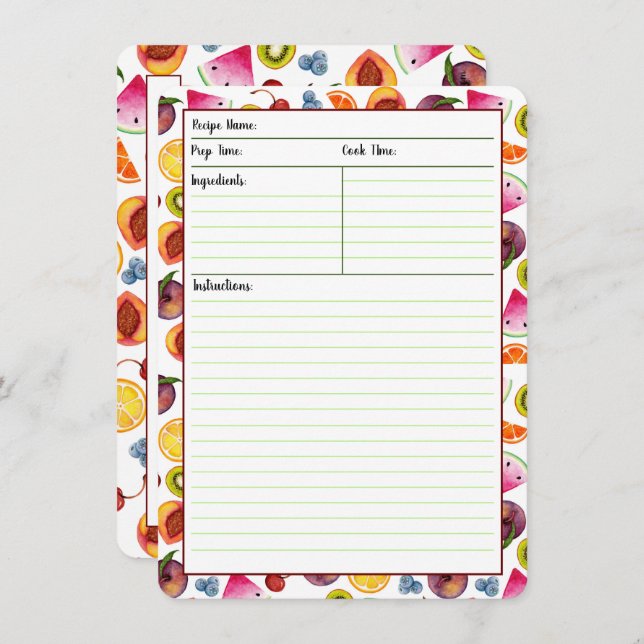 Fruity Recipe Cards (Front/Back)