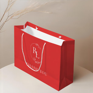 Fruity Red Floral Monogram Wedding Thank You Large Gift Bag