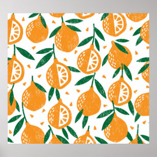 Fruity Stamps: Seamless Vintage Textured Pattern Poster