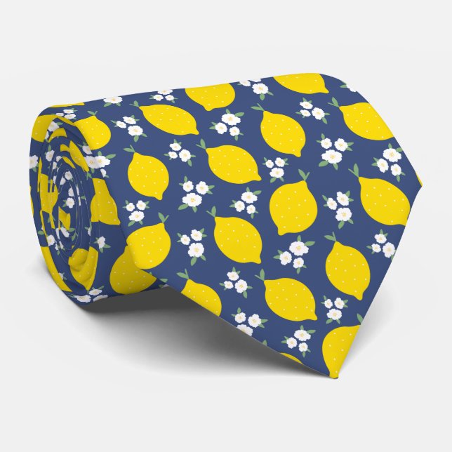 Fruity Summer Yellow & Blue Lemon Neck Tie (Rolled)