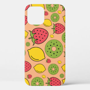 Fruity wallpaper: strawberries, lemons, kiwis. iPhone 12 case