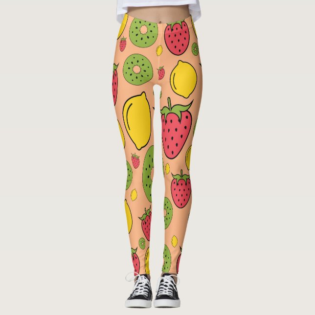 Fruity wallpaper: strawberries, lemons, kiwis. leggings (Front)