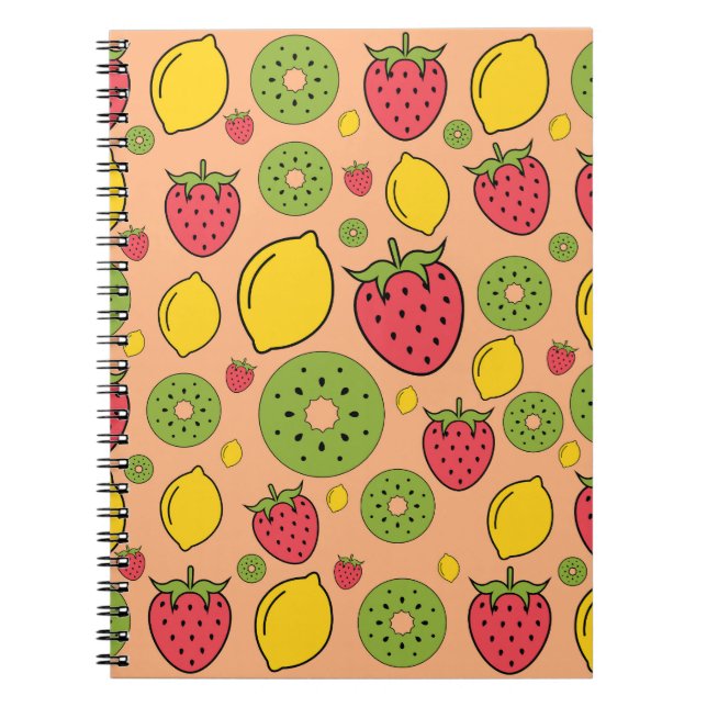 Fruity wallpaper: strawberries, lemons, kiwis. notebook (Front)