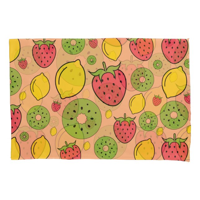 Fruity wallpaper: strawberries, lemons, kiwis. pillowcase (Front)