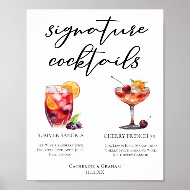 Fruity Wedding Signature Cocktails Menu Poster (Front)