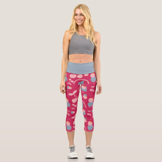 frutal red and grey with cherry pattern capri leggings